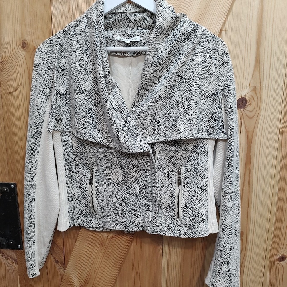 See And Be Seen Python Snake Moto Jacket Sz‎  Medium Biker Grunge Zip Up Crop